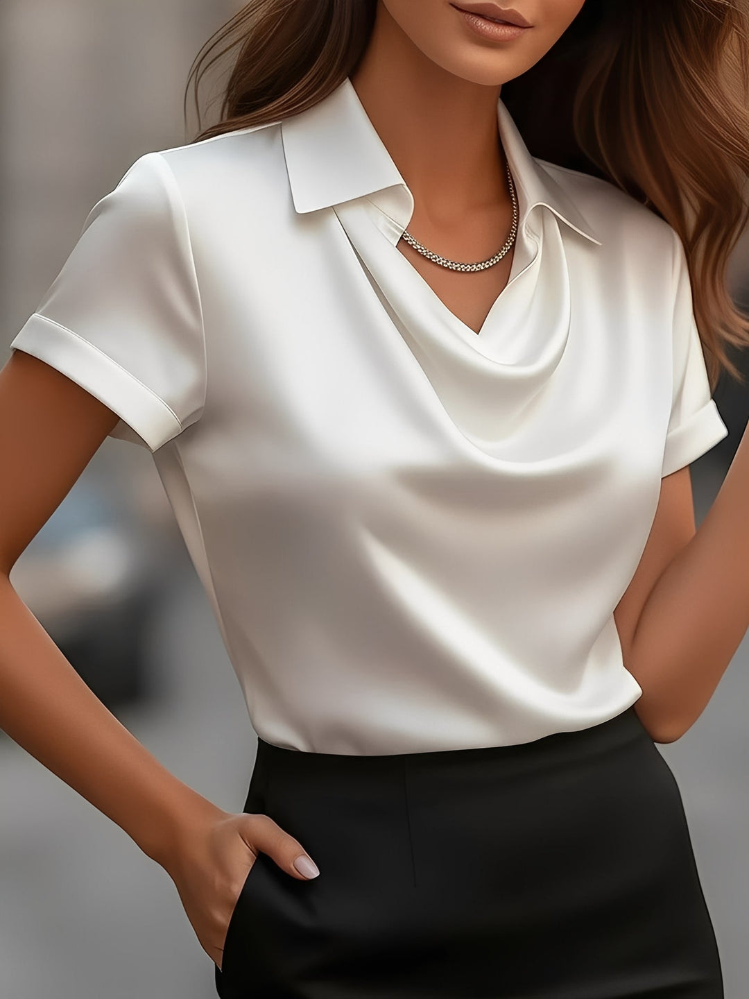 Lulu | Draped Collar Satin Blouse