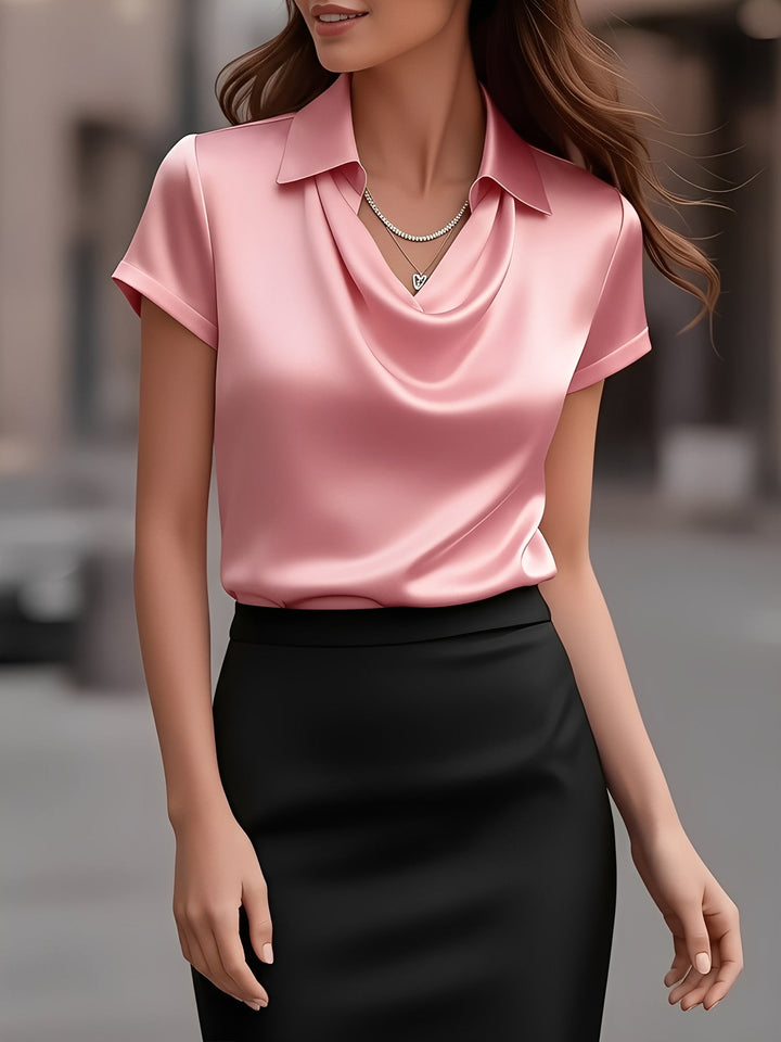 Lulu | Draped Collar Satin Blouse