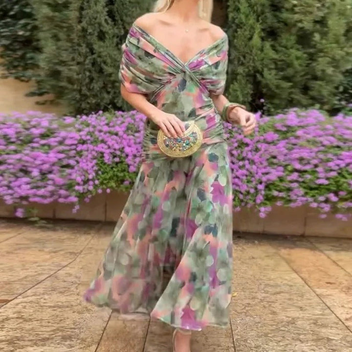 Willa | Off-Shoulder Twist-Front Ruched Puff-Sleeve Maxi Dress