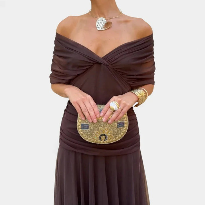 Willa | Off-Shoulder Twist-Front Ruched Puff-Sleeve Maxi Dress