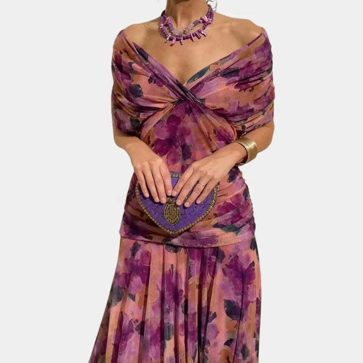 Willa | Off-Shoulder Twist-Front Ruched Puff-Sleeve Maxi Dress